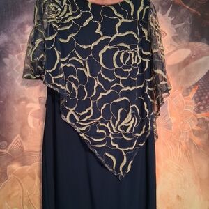 SLNY Black and Gold Asymmetrical Dress